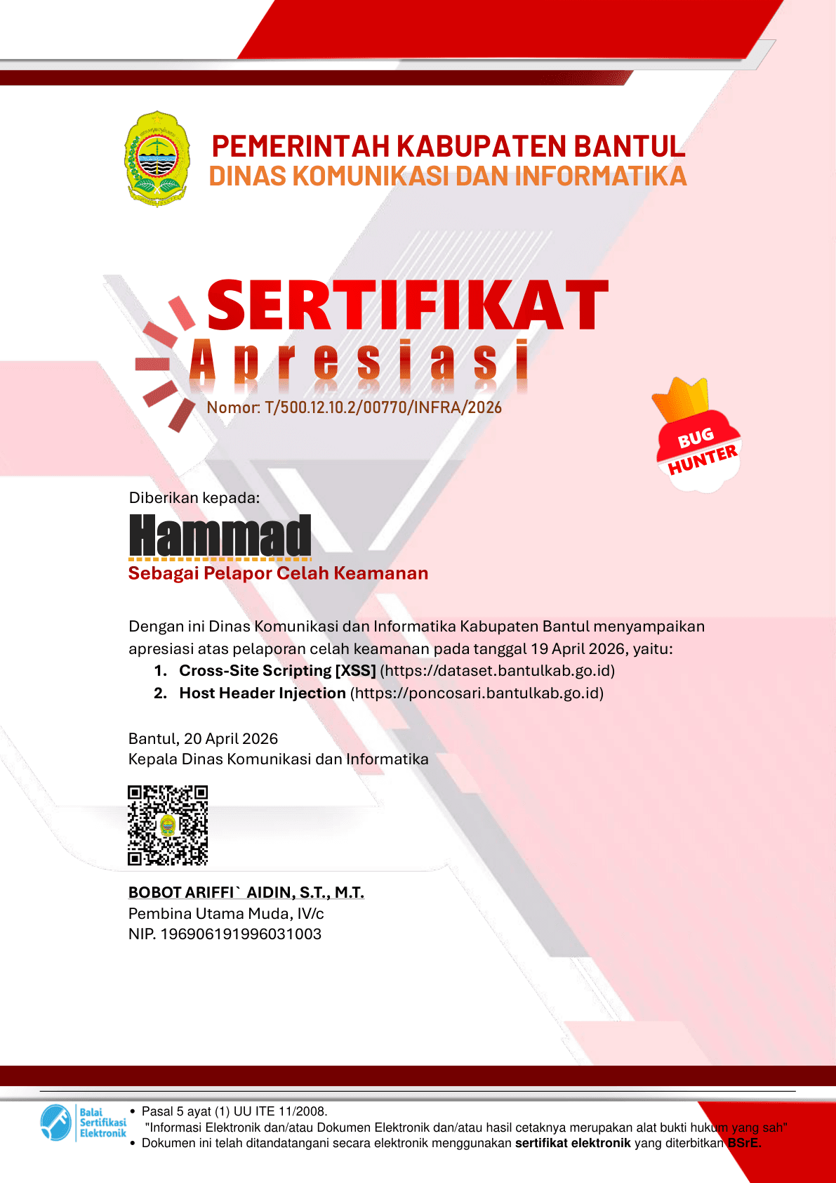 Bug Hunter Acknowledgement - Kabupaten Bantul